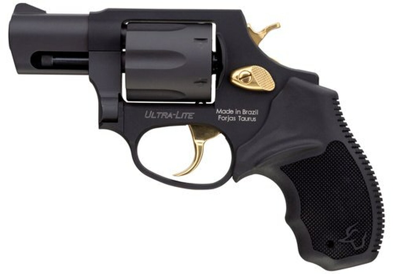 Taurus 856 38 Special, 2″ Barrel, Black Rubber Grip Gold Accents, 6rd