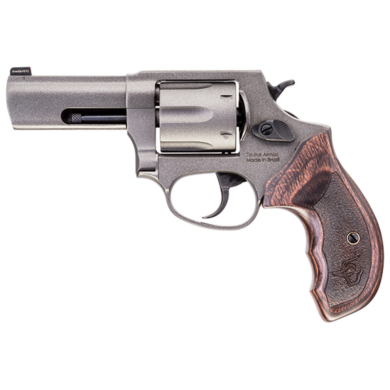 Taurus 856 Defender 38 Spl + P 6rd 3″ Stainless Cerakote Cylinder Tungsten Cerakote Frame Altamont Wood Grip