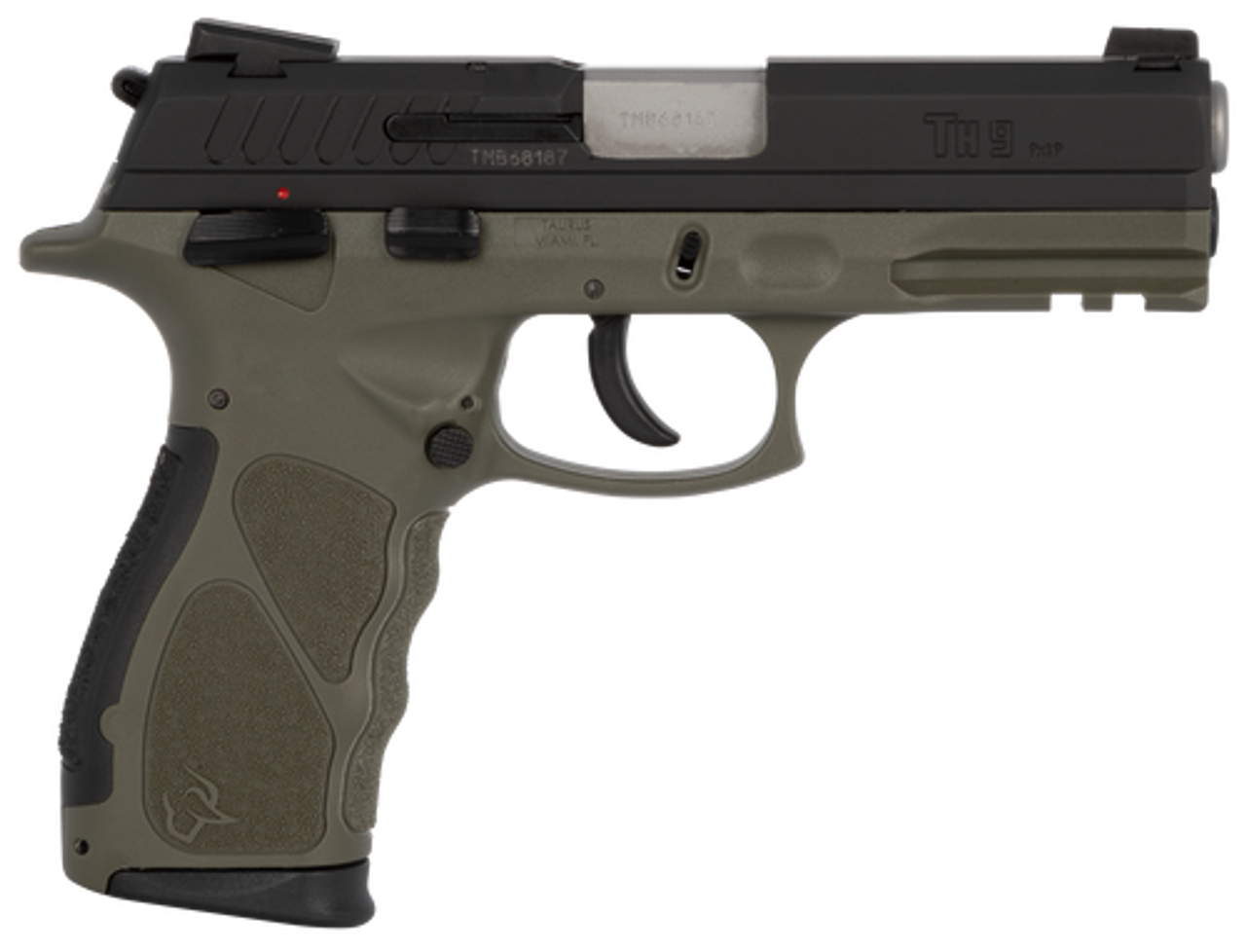Taurus TH9C 9mm, 3.54″ Barrel, Polymer Frame, Black/OD Green Finish, 17rd, 2 Magazines
