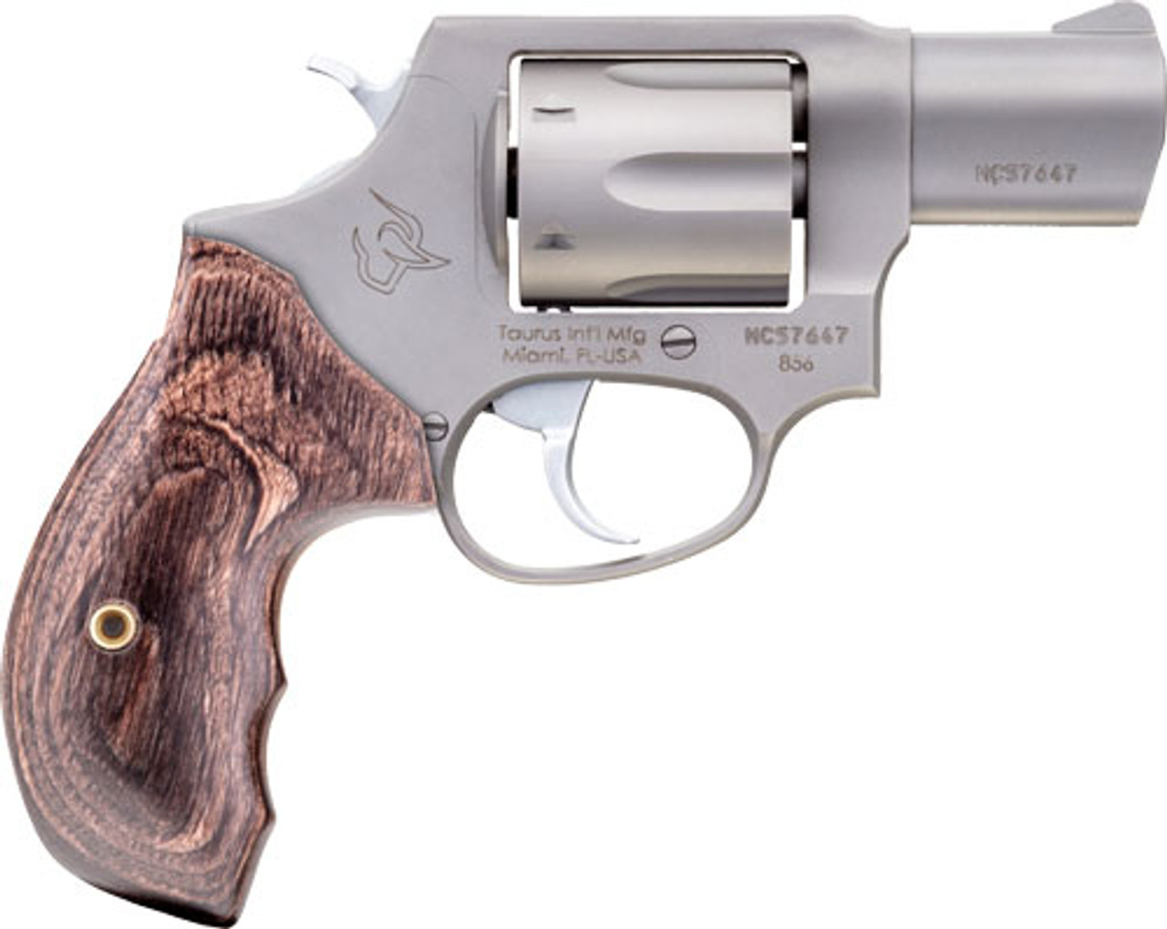 Taurus 856 38 SPL+P, 2″ Stainless Steel Barrel, Stainless Finish, Walnut Grip, 6rd