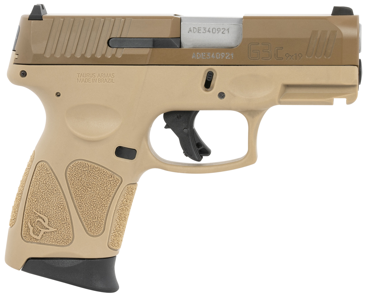 Taurus G3c 9mm, 3.2″ Barrel, Tan/Coyote, Manual Safety, 12rd