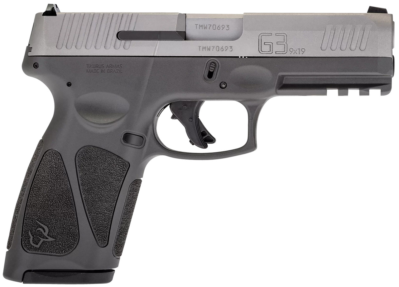 Taurus G3 9mm, 4″ Barrel, Fixed Sights, Manual Thumb Safety, Gray, 2x15rd Magazines