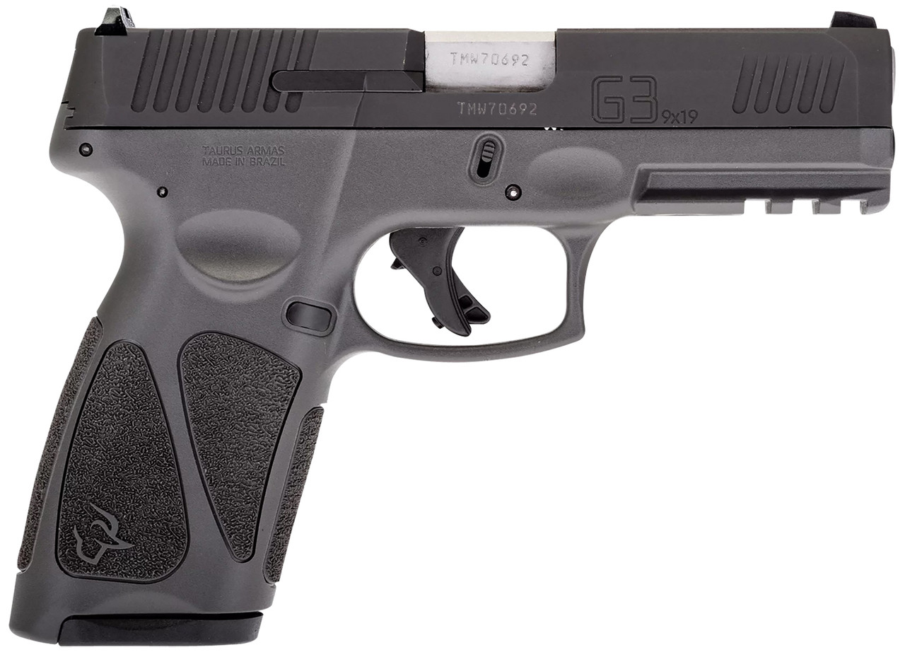 Taurus G3 9mm, 4″ Barrel, Manual Thumb Safety, Fixed Sights, Black/Gray, 2x15rd Magazines