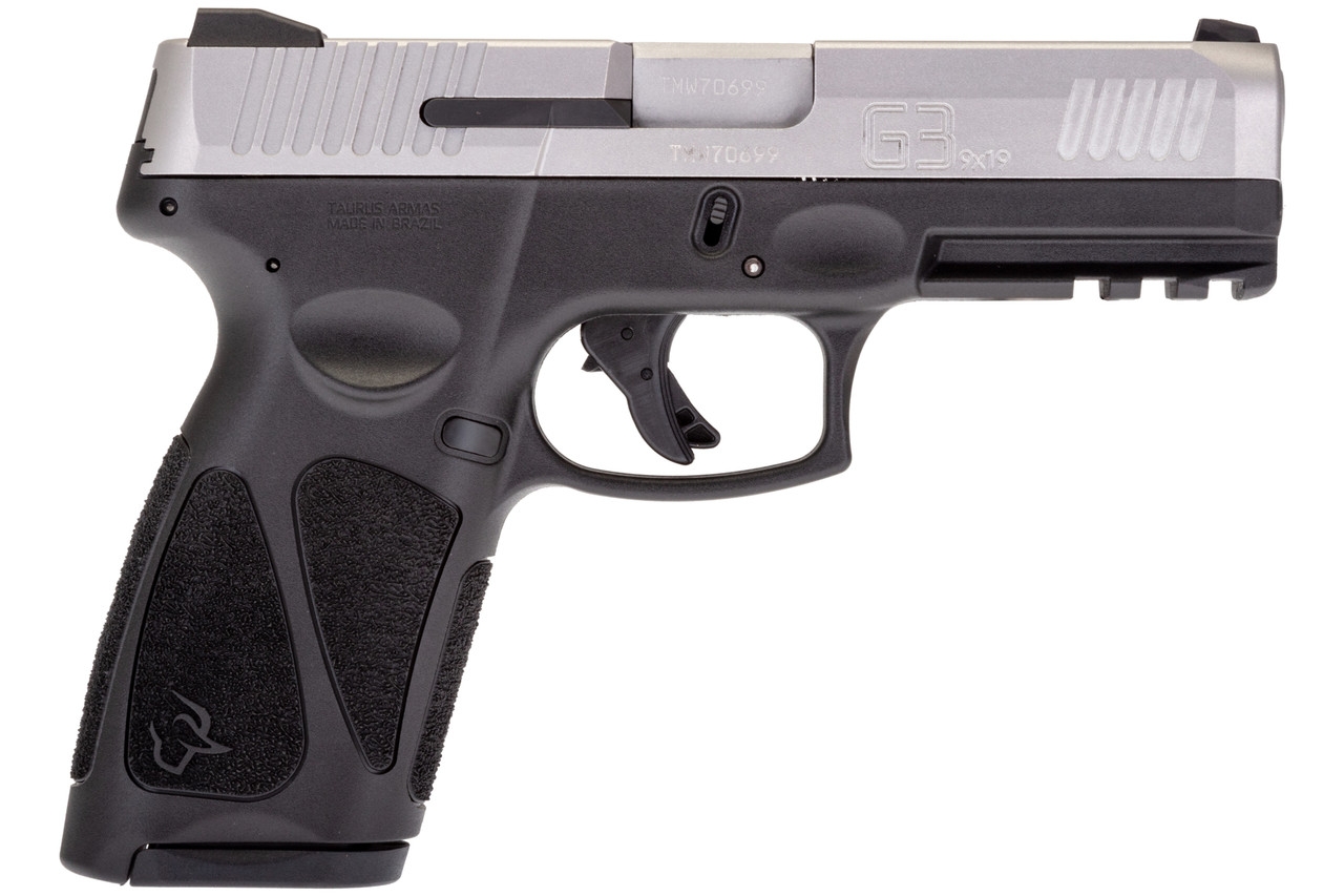 Taurus G3 9mm, 4″ Barrel, Manual Safety, SS Slide, Black, 10rd