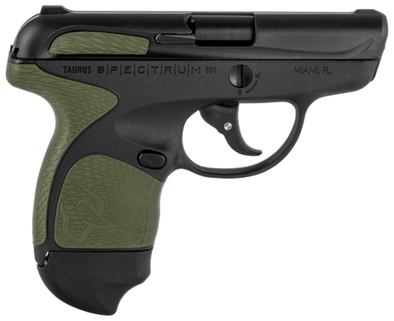 Taurus Spectrum 380 ACP, 2.8″ Barrel, Black, Green Overmold, 6rd