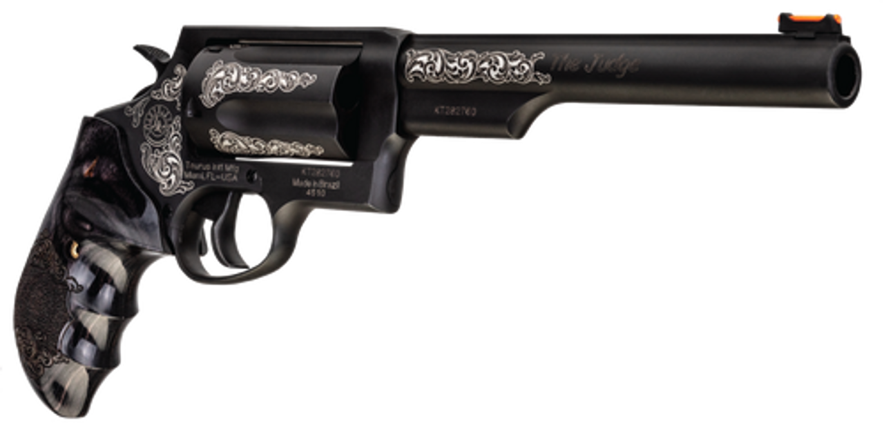 Taurus Judge Engraved 410 Ga/45 Colt, 6.5″ Barrel, Dymondwood Grip Black, 5rd
