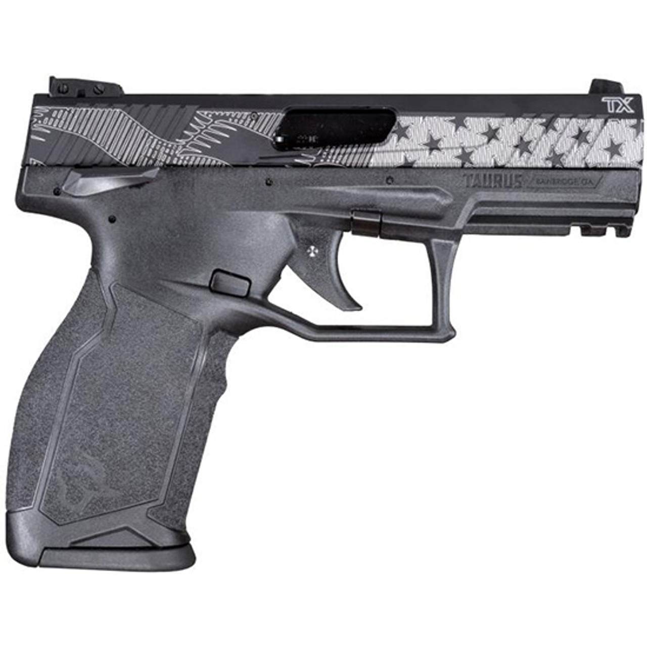 Taurus TX22 .22 LR, 4″ Barrel, US Flag Engraved, Black, 16rd