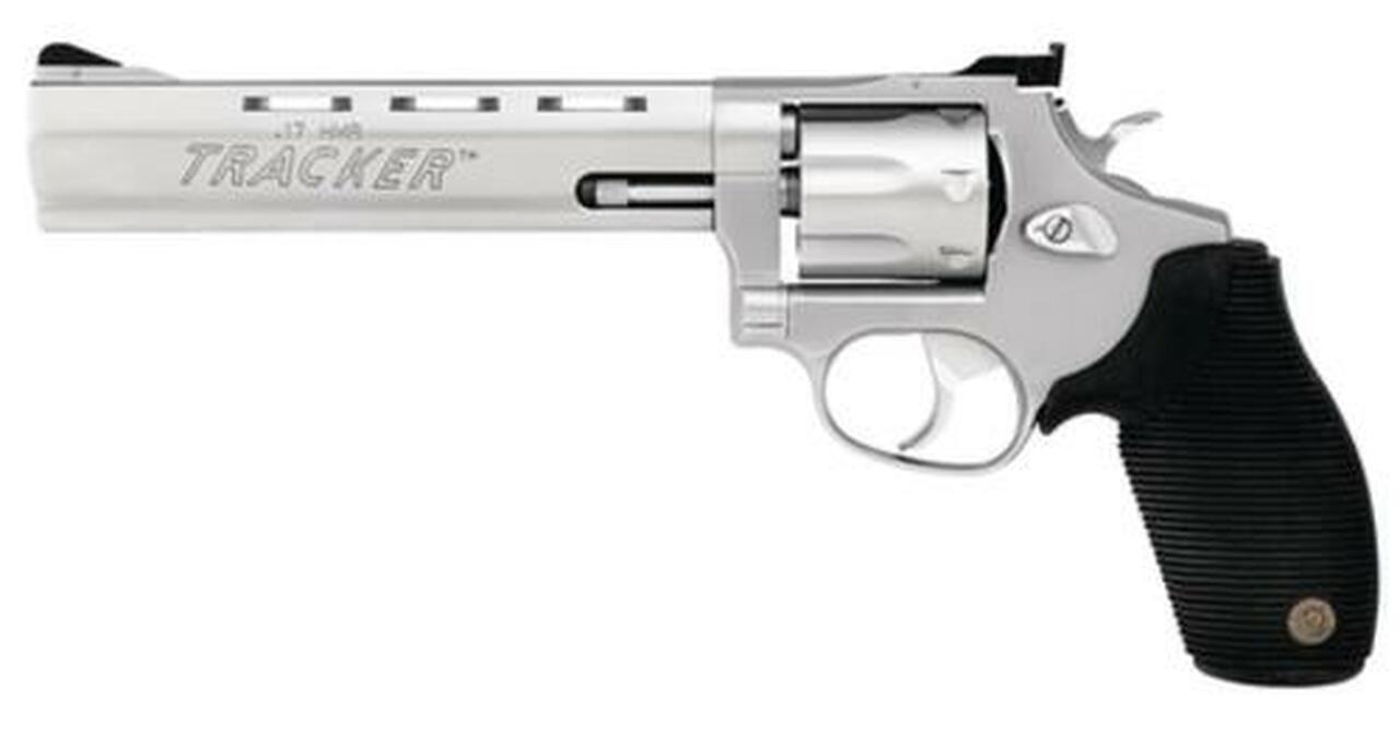 Taurus 17 Tracker 17 HMR. 6.5″ Barrel, Adjustable Sight, Ribber Grip Overlay, Matte SS, 7rd
