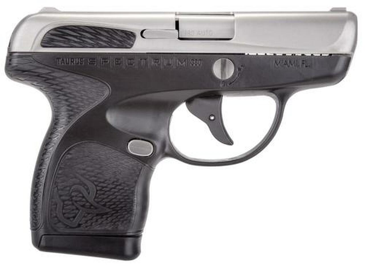 Taurus, Spectrum, Semi-automatic Striker Fired Pistol, 380ACP, 2.8″ Barrel, Black Polymer Frame, Black Overmold, Stainless Slide, 1-6Rd & 1-7Rd, 2 Magazines