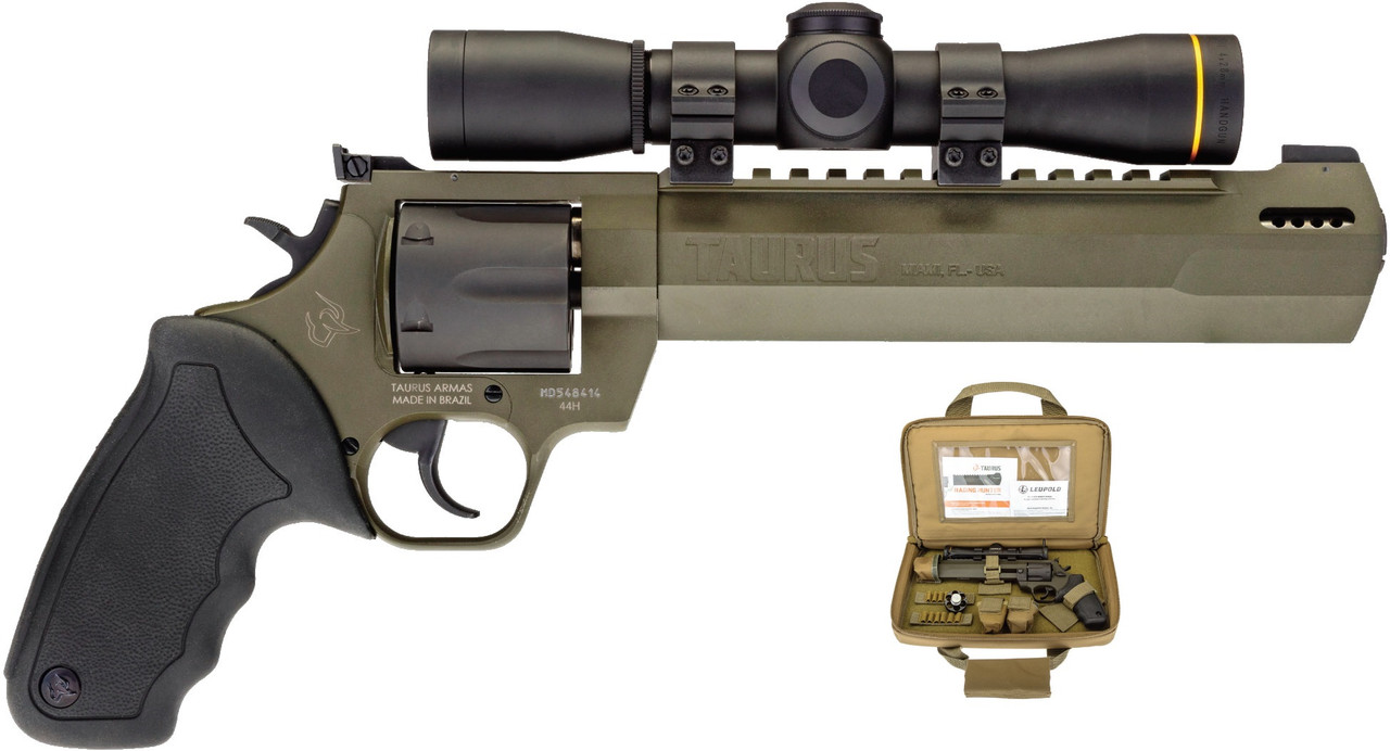 Taurus Raging Hunter 44 Remington Mag, 8.37″ Barrel, Olive Drab Green-Black, Scope & Case, 6rd