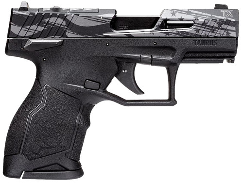 Taurus TX22C TORO 22 LR, 3.6″ Threaded Barrel, Black, Engraved Distressed USA Flag Slide, 13rd