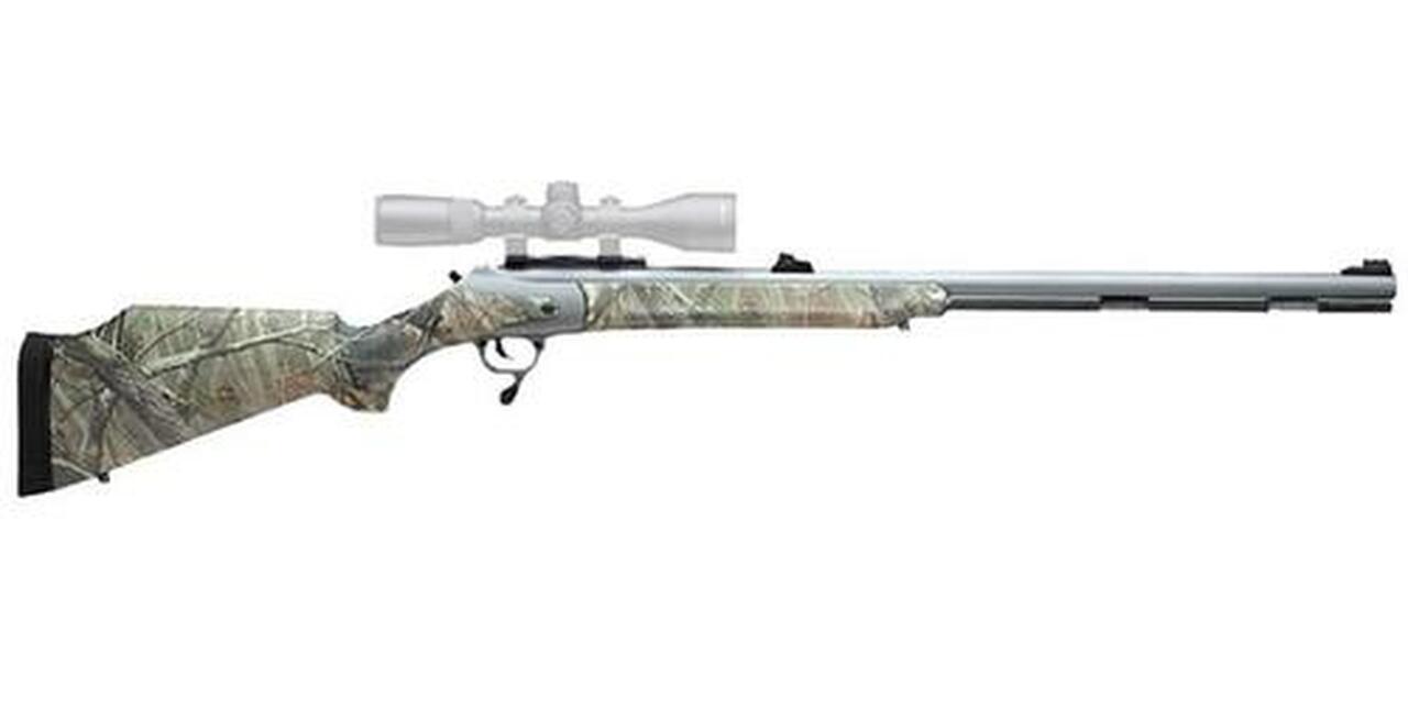 Thompson Center Bone Collector Muzzleloader .50 Caliber 28″ Fluted Barrel Silver Weather Shield Finish Composite Stock RealTree AP Camouflage Finish