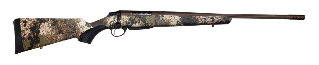 Tikka T3x Lite300 WSM, 24.38″ Fluted Barrel, 1:11 Twist, Threaded 5/8×24, Veil Wideland Camo, Cerakote Barrel and Action, Burnt Bronze Color, 1 Mag, Includes Matching Muzzle Brake, 3rd