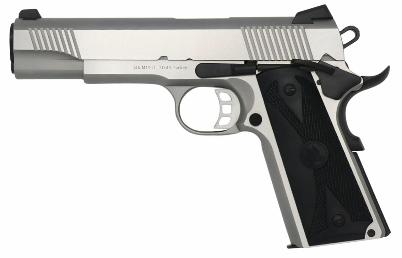 Tisas 1911-S 45 ACP, 5″ Barrel, Steel Frame, Stainless Finish, Novak Style 3-Dot Sights, 8Rd