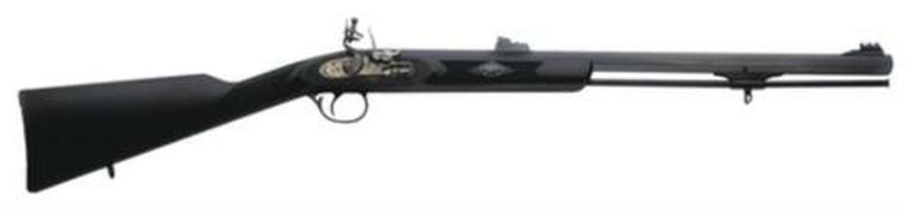 Traditions Black Powder Deerhunter Muzzleloader .50 Caliber Flintlock 24″ Blue Octagonal Barrel Williams Metal Fiber Optic Sights Black Synthetic Stock