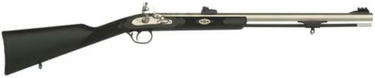 Traditions Black Powder Deerhunter Muzzleloader .50 Caliber Flintlock 24″ CeraKote Octagonal Barrel Williams Metal Fiber Optic Sights Black Synthetic Stock