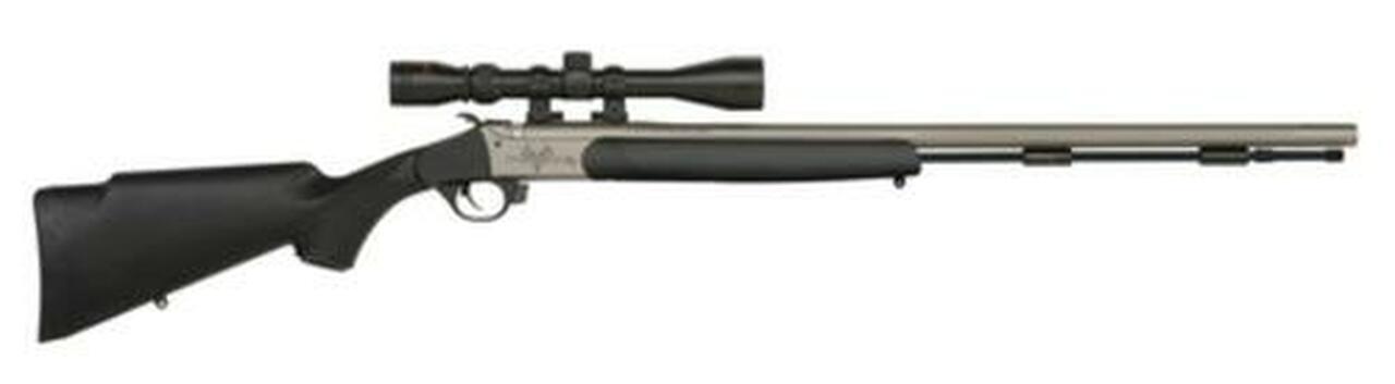 Traditions Black Powder Pursuit G4 Ultralight .50 Caliber 26″ Tapered Fluted Barrel CeraKote Finish 3-9x40mm Duplex Scope Black Stock