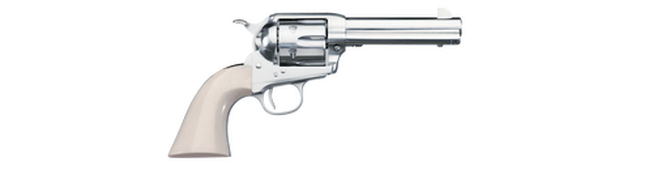 Uberti 1873 Cattleman Cody, .45 Colt, 4.75″, 6rd, Ivory Grips, Full Nickel-Plated