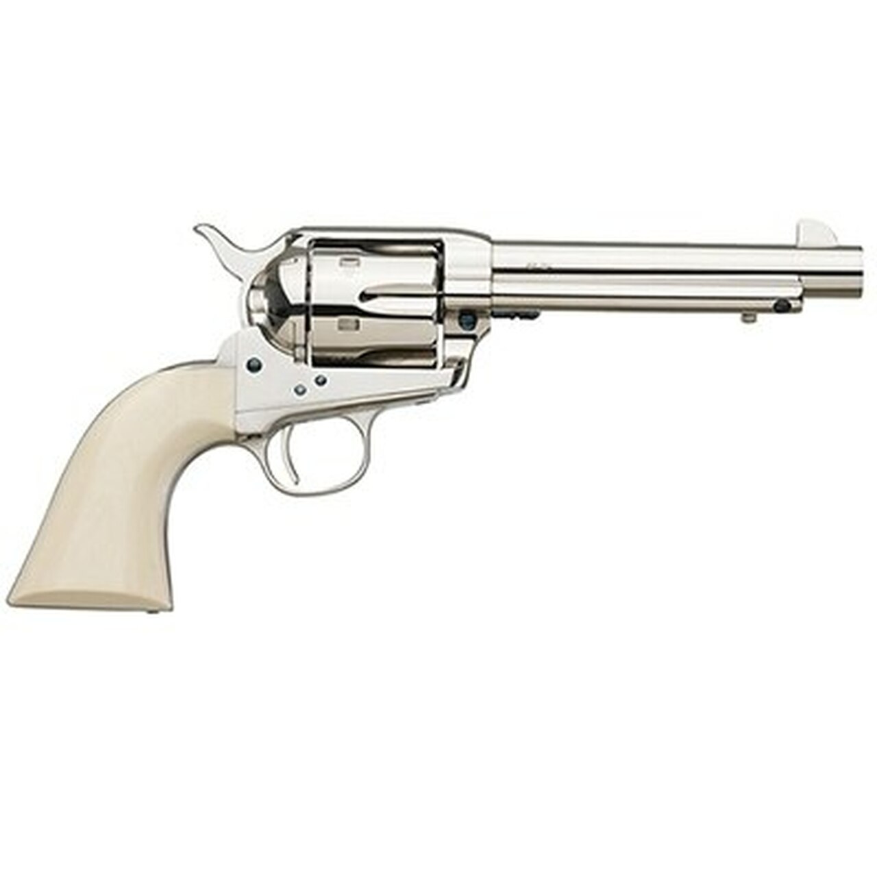 Uberti 1873 Cattleman Cody, .45 Colt, 5.5″, 6rd, Ivory Grips, Full Nickel-Plated