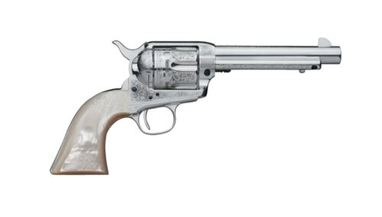 Uberti 1873 Cattleman Cody, . 45 Colt, 7.5″, 6rd, Ivory Grips, Full Nickel-Plate