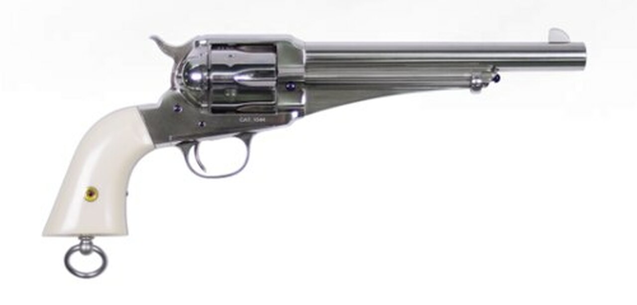 Uberti Frank James 1875 Single Action Army Outlaw, .45 Colt, 7.5″, Ivory-Style Grip, Nickel Finish