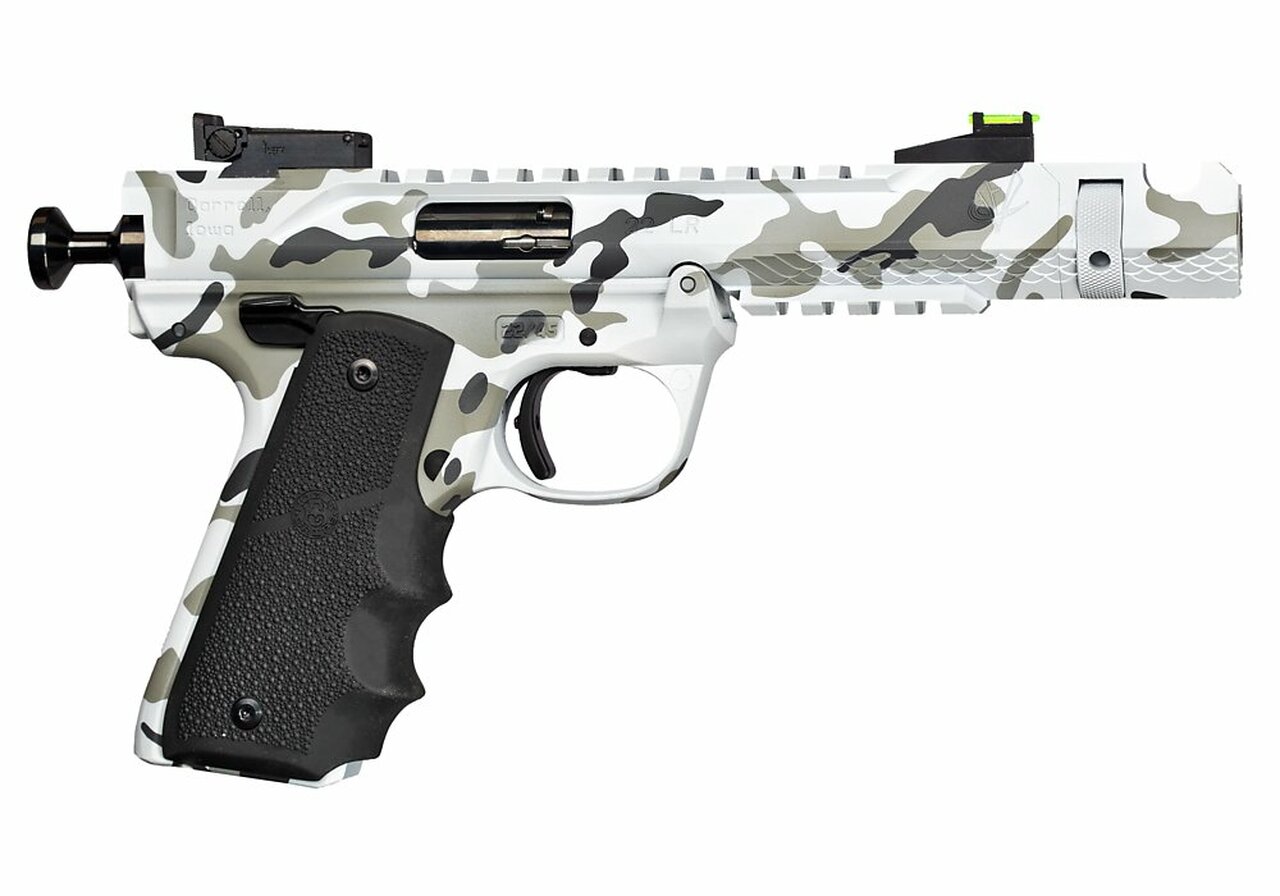 Volquartsen Black Mamba .22 LR, 4.5″ Barrel, Hi-Viz Front & Target Rear, Arctic Camo