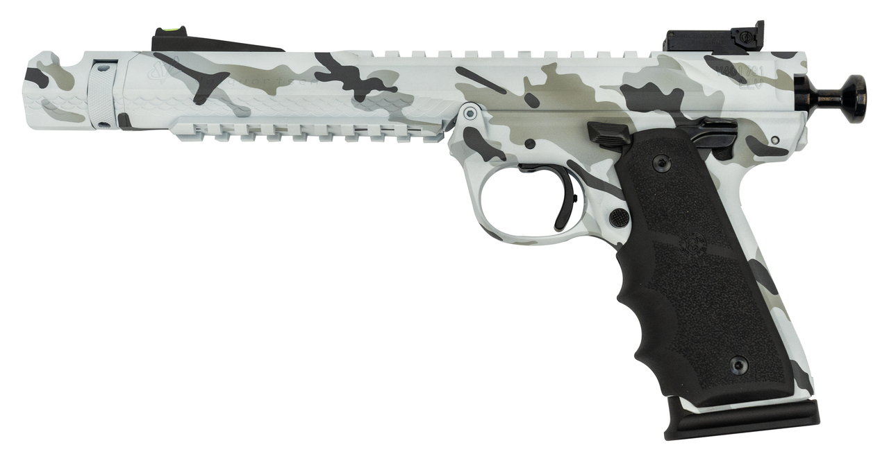Volquartsen Black Mamba Artic .22 LR, 6″ Barrel, Hi-Viz Front & Target Rear, Arctic Camo