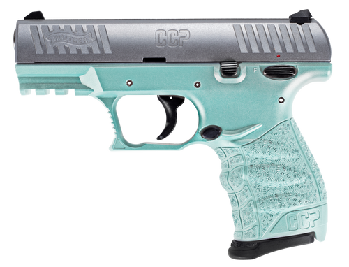 Walther CCP M2 + 9mm, 3.54″ Barrel, Angel Blue Finish, Silver Stainless Steel, 8rd