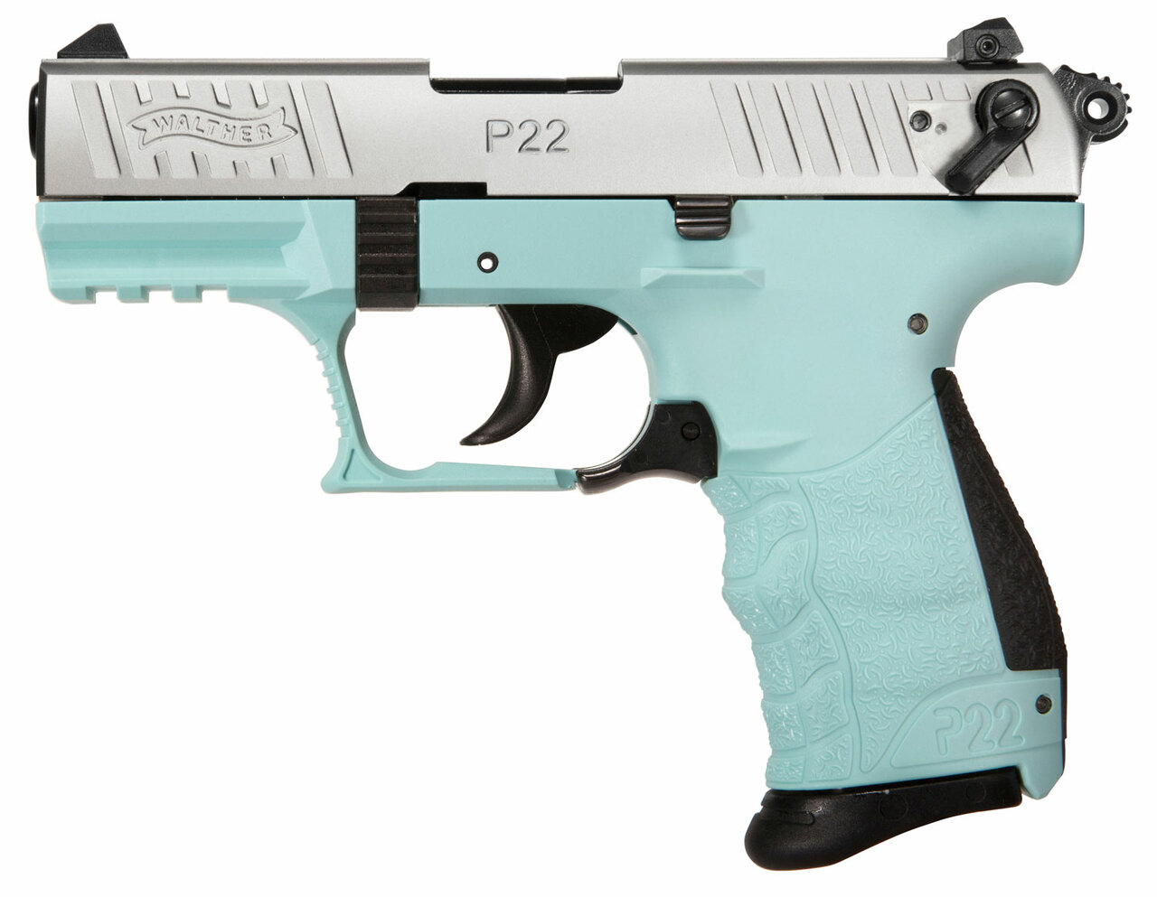 Walther P22 QD .22 LR, 3.42″ Barrel, Adj. Sights, Angel Blue, 10rd