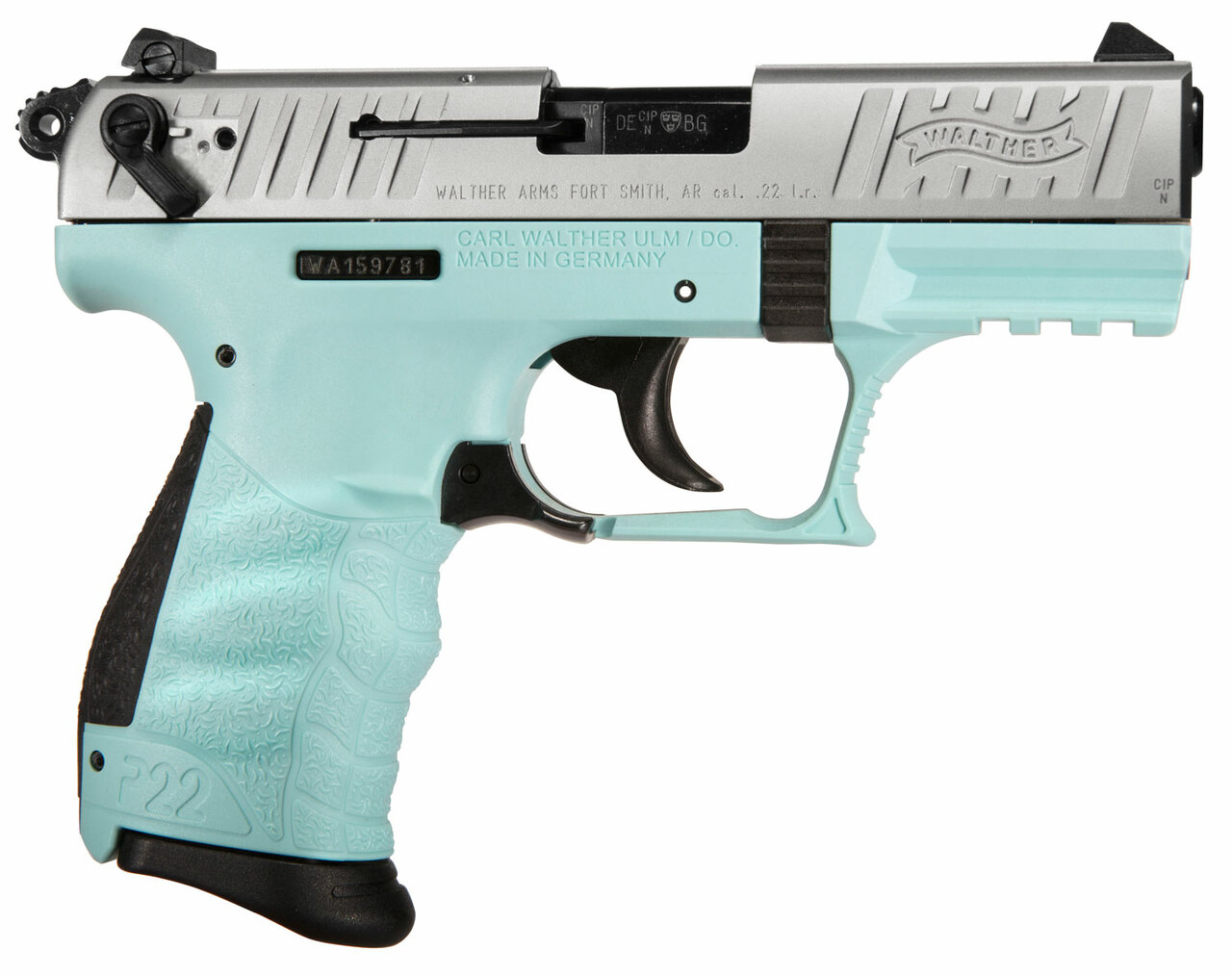 Walther P22 QD .22 LR, 3.42″ Barrel, Adj. Sights, Angel Blue, 10rd