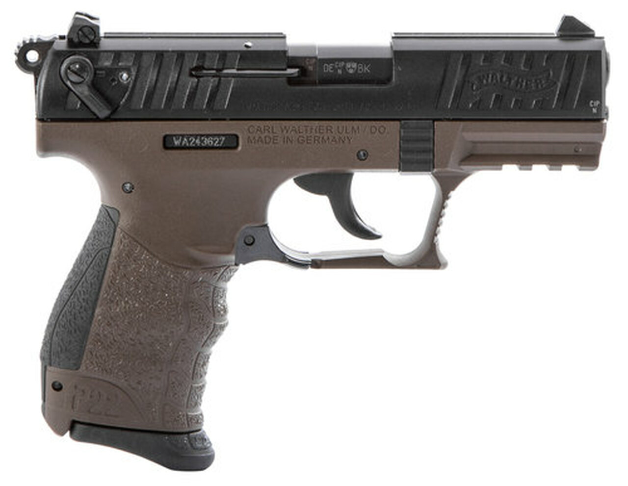 Walther P22 QD 22LR, 3.42″, OD Green Interchangeable Backstrap Grip and Frame, Black Slide, 10rd
