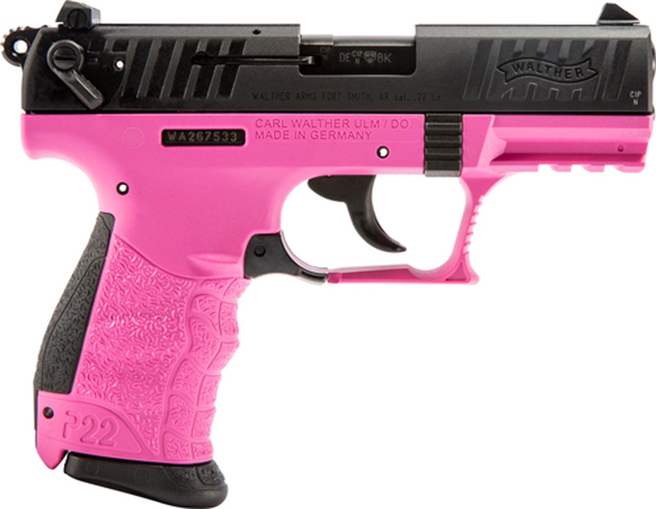 Walther, P22Q, Semi-automatic, Double Action, Compact, 22 LR, 3.4″ Barrel, Polymer Frame, Hot Pink Finish, 10Rd 2 Magazines, 3 Dot Polymer Sights