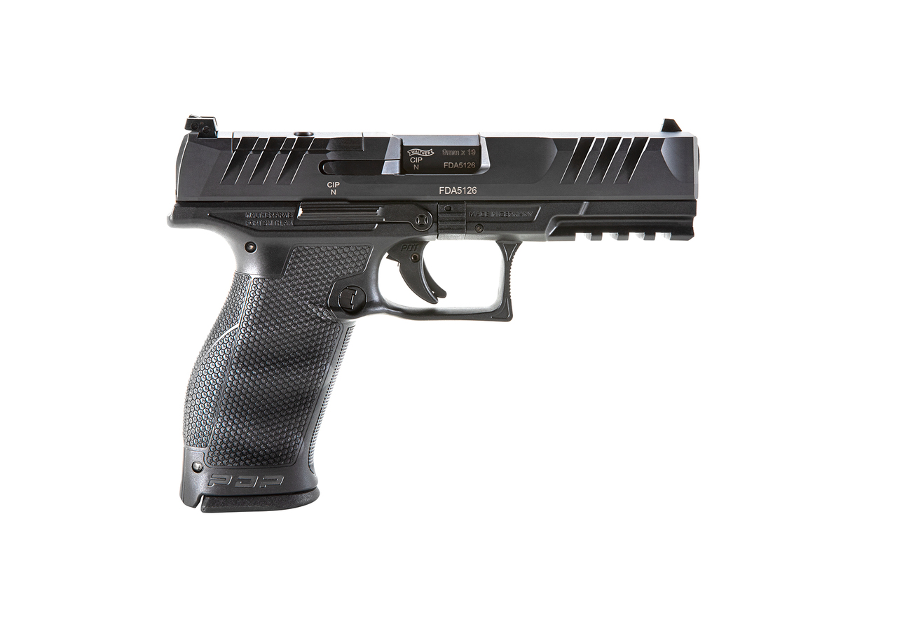 Walther, PDP, Optics Ready, Semi-automatic, Polymer Frame, Striker Fired, Full Size Frame, 9mm, 4.5″ Barrel, Adjustable Rear Sight, Black, 18Rd