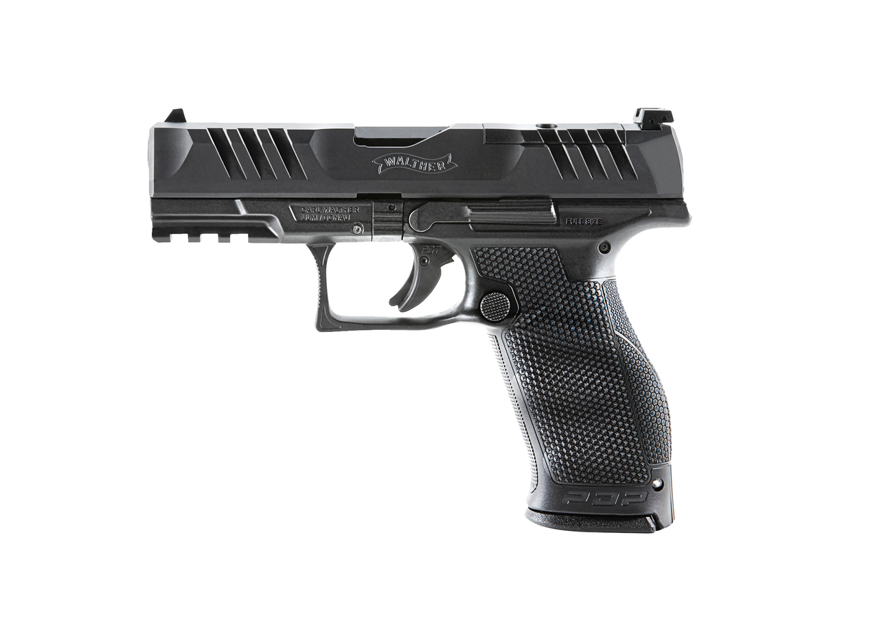 Walther, PDP, Optics Ready, Semi-automatic, Polymer Frame, Striker Fired, Full Size Frame, 9mm, 4″ Barrel, Black, Adjustable Rear Sight, 18Rd