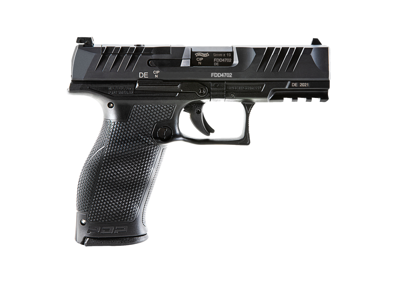 Walther, PDP, Optics Ready, Semi-automatic, Polymer Frame, Striker Fired, Full Size Frame, 9mm, 4″ Barrel, Black, Adjustable Rear Sight, 18Rd