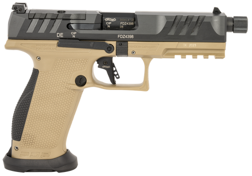 Walther PDP Pro 9mm, 5.1″ Barrel, FDE Frame, Black Slide, Flared Magwell, 18rd