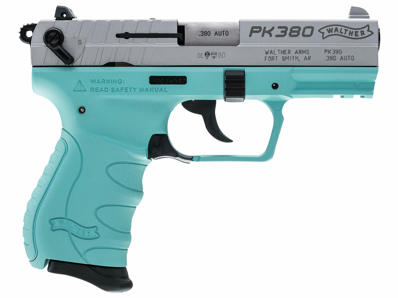 Walther PK380 .380 ACP 3.6″ Barrel, 3-Dot, Stainless, Angel Blue, 8rd