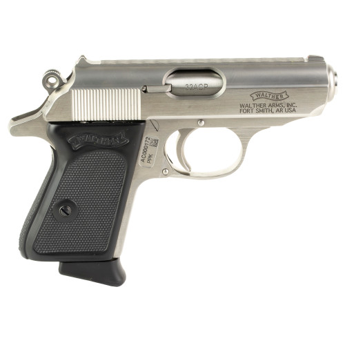 Walther PPK 32 ACP, 3.3″ Barrel, Stainless Steel, Black Grip, 6rd