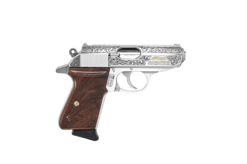 Walther PPK/S Meister Gold Ribbon 380 ACP, 3.3″ Barrel, Engraved Stainless, Checkered Walnut Grip, 6rd