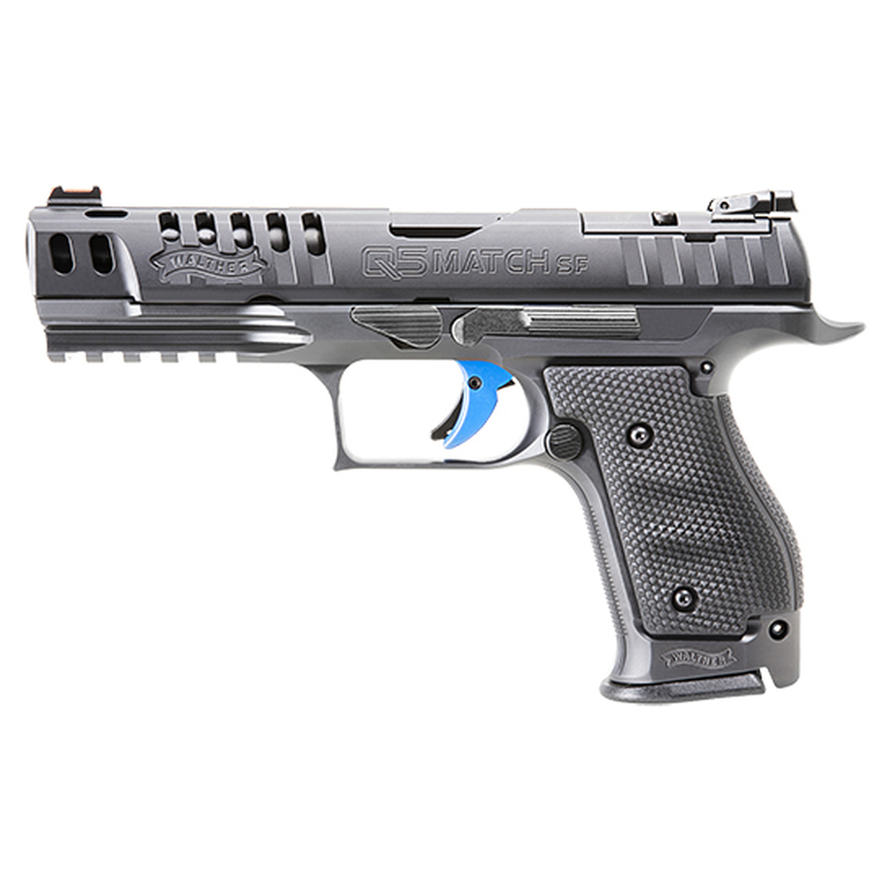 Walther PPQ Q5 Match 9mm, 5″ Barrel, Ported Slide, 3 Auto Safety, FO Front, Black, 17rd