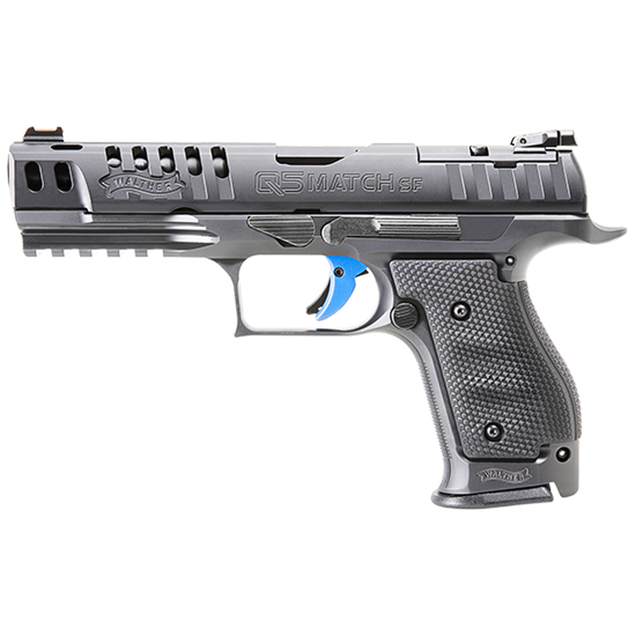 Walther PPQ Q5 Match Striker Fired 9mm, 5″ Barrel, Black Tenifer, Fiber Optic Front, Adj Rear, Optics Ready, Mounting Plates Incl- Trijicon, Leupold, Docter, 3x15rd Mags