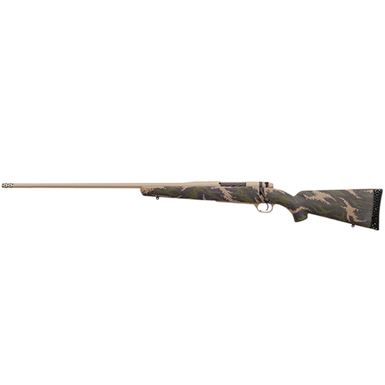Weatherby Mark V Back Country 300 Weatherby Mag, 26″ Barrel, Carbon Fiber Green Tan Sponge Patterns, McMillan Tan Cerakote, Left Hand, 3rd