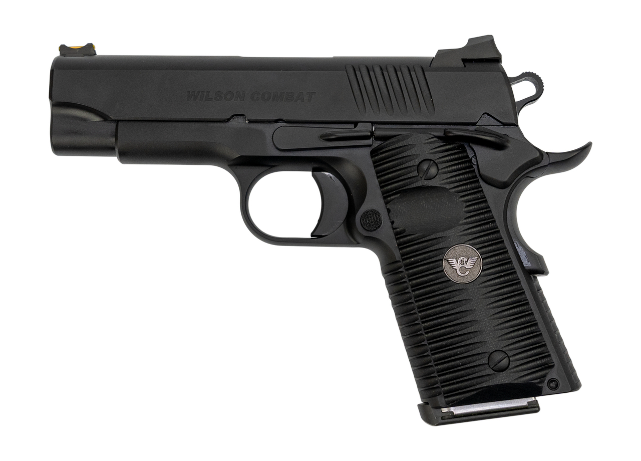 Wilson Combat ACP Compact 1911 SAO Used Excellent 45 ACP, 4″ Barrel, Black Armor-Tuff Carbon Steel, Black G10 Eagle Claw Grip, 2x7rd Mags, Factory Soft Case, Papers