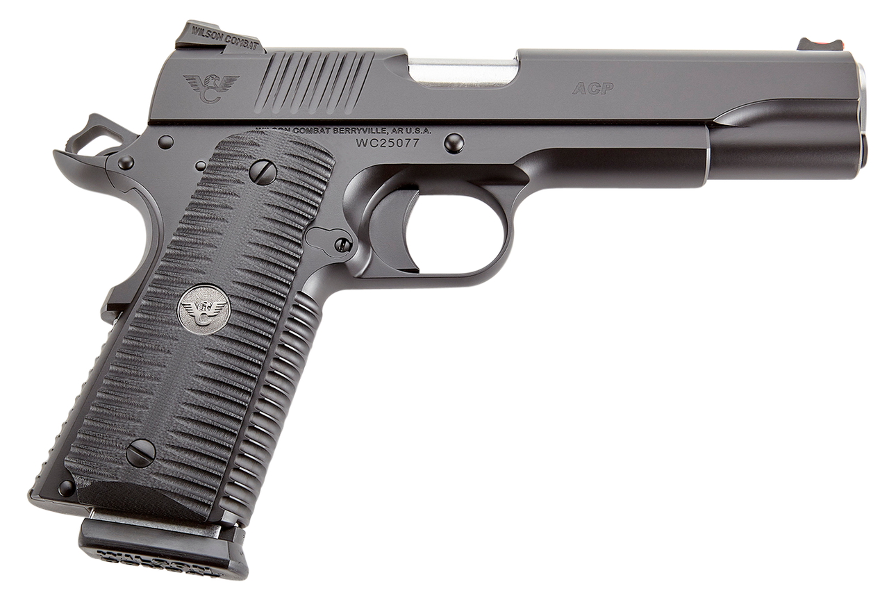 Wilson Combat, ACP, Semi-automatic, 1911, Full Size, 45ACP, 5″ Barrel, Black Armor Tuff Finish, Red Fiber Optic Sights, Manual Safety, 8Rd