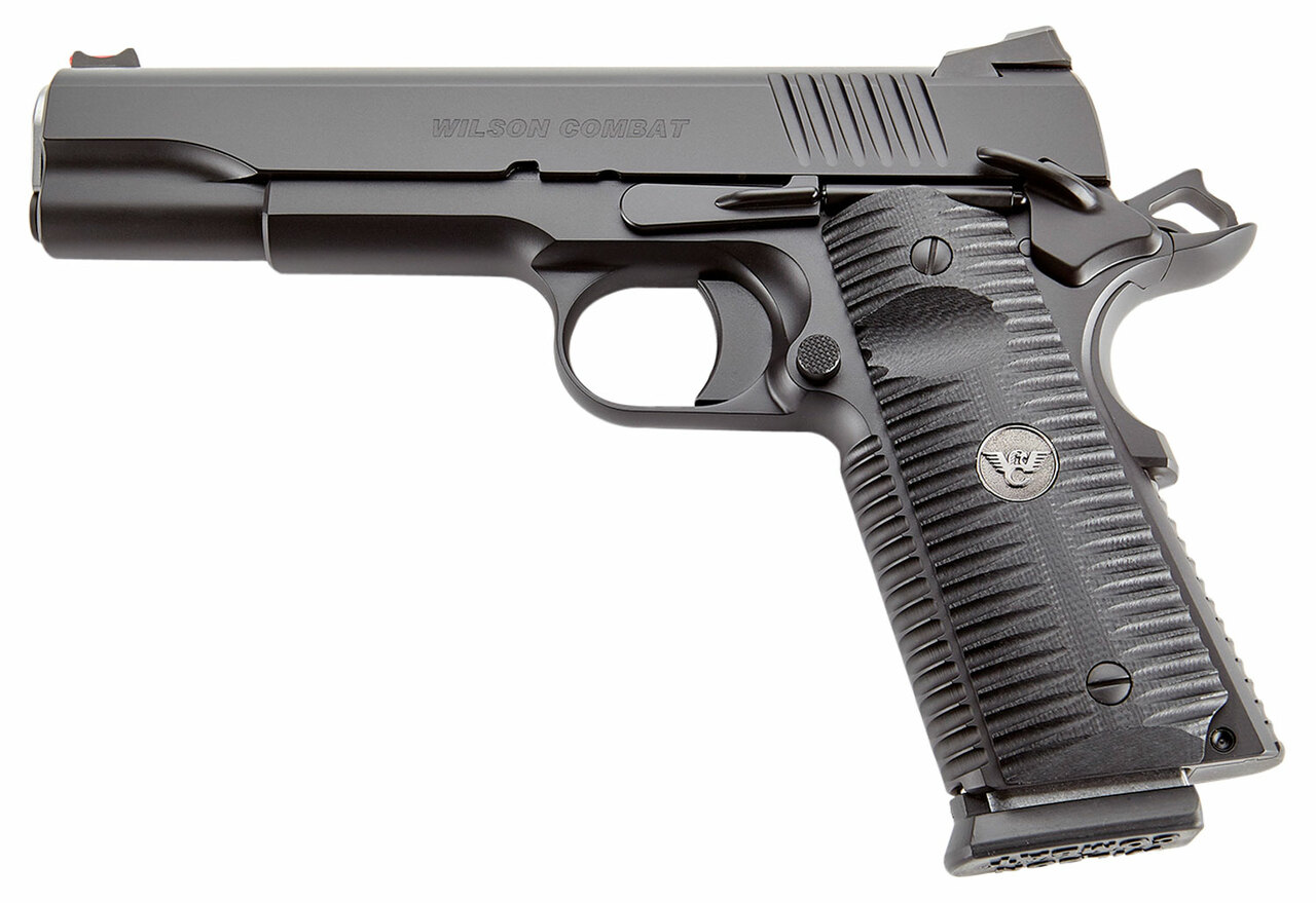 Wilson Combat, ACP, Semi-automatic, 1911, Full Size, 45ACP, 5″ Barrel, Black Armor Tuff Finish, Red Fiber Optic Sights, Manual Safety, 8Rd