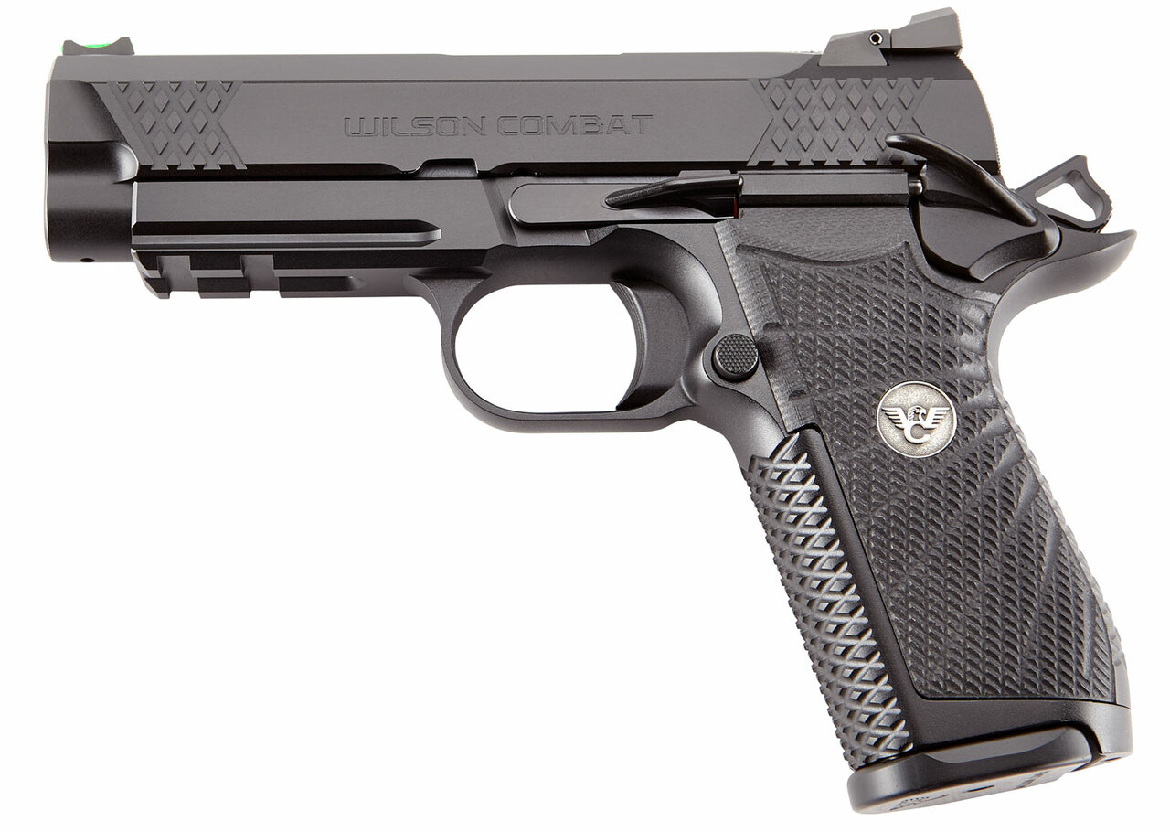 Wilson Combat EDCX9 9mm, 4″ Barrel, Black Armor Tuff Finish, Green FO, Black, 15rd