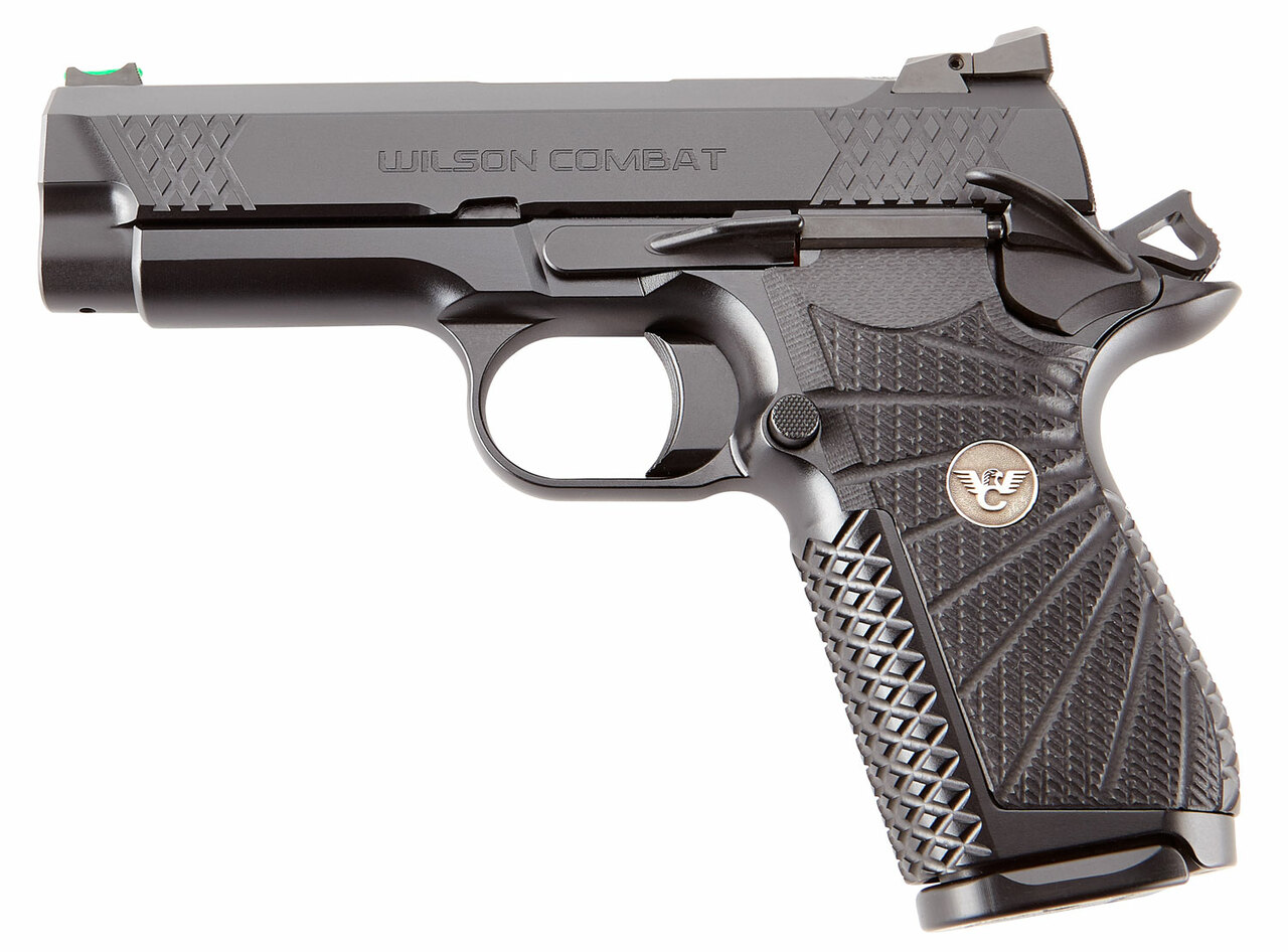 Wilson Combat, EDCX9, Semi-automatic, Compact, 9mm, 4″ Barrel, Black Armor Tuff Finish, Green Fiber Optic Sights, Manual Safety, Non-Lightrail, 15Rd