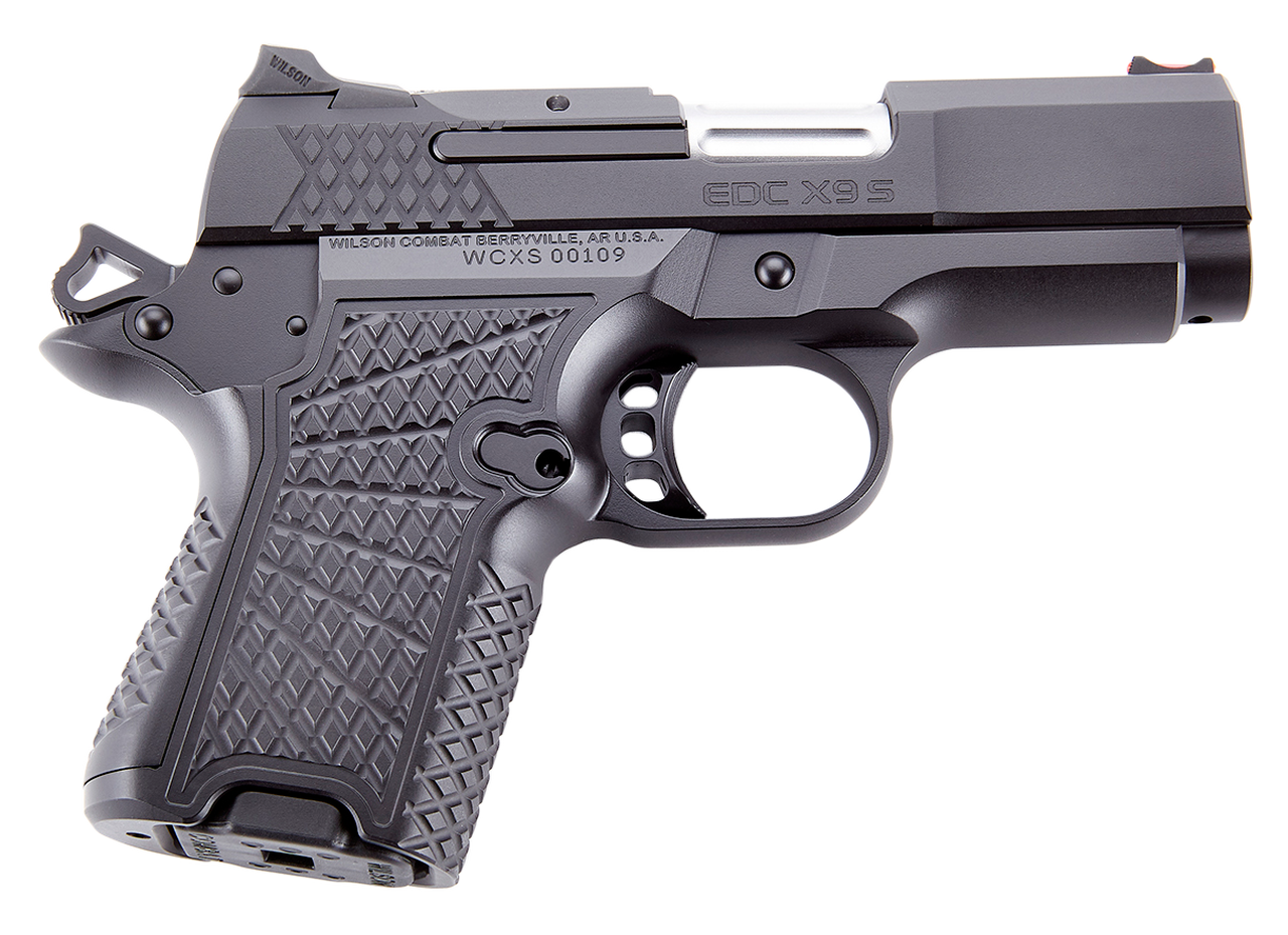 Wilson Combat, EDCX9S, Semi-automatic, Sub-Compact, 9mm, 3.25″ Barrel, Black Armor Tuff Finish, Green Fiber Optic Sights, Manual Safety, Non-Lightrail, 10Rd
