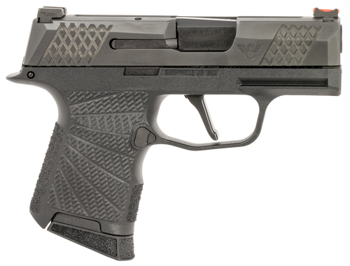 Wilson P365 Action Tuned 9mm 10rd,(2) 3.10″, Black, X-Tac Pattern Serrated Slide, Polymer Frame, Sunburst Grips, Fiber Optic Sights, Grayguns Flat Face Trigger