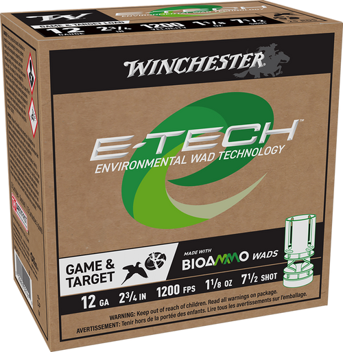 Winchester E-Tech 12 Ga, 2.75″, 1 1/8 oz, 7.5 Shot, 25rd Box